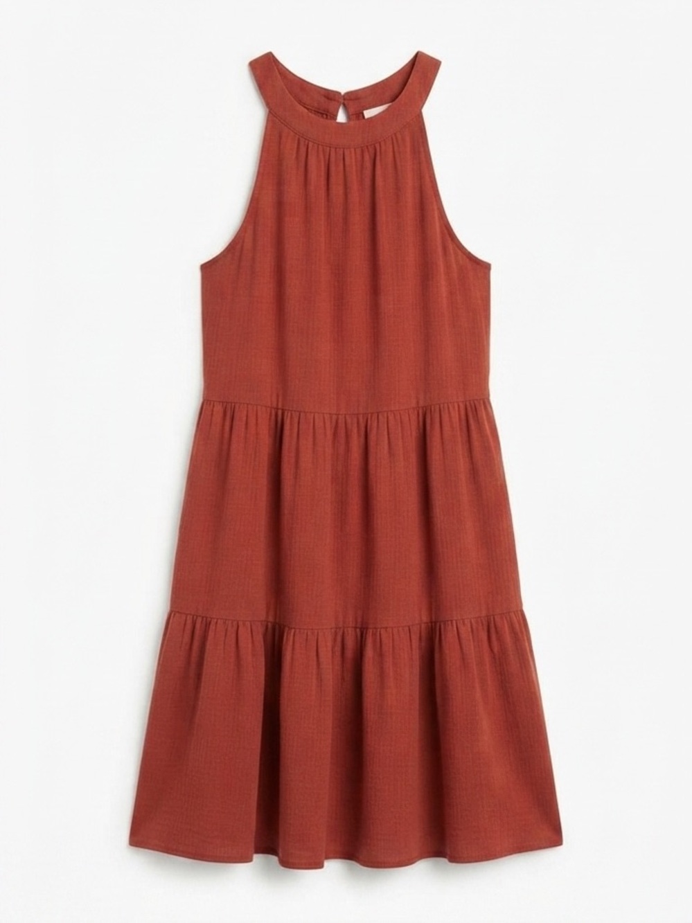 Boho Halter Tiered Ruffle Mini Dress Coral Babydoll Sundress XS